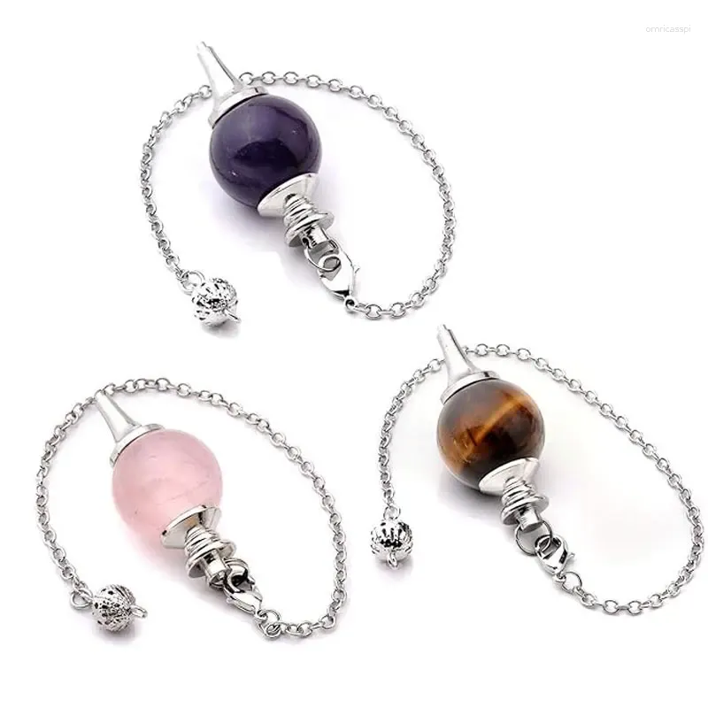 Pendanthalsband Reiki Natural Stone Crystal Pendulum Real Round Clear Quartz Pendullums för Dows Dininination Spiritual Penducos X013