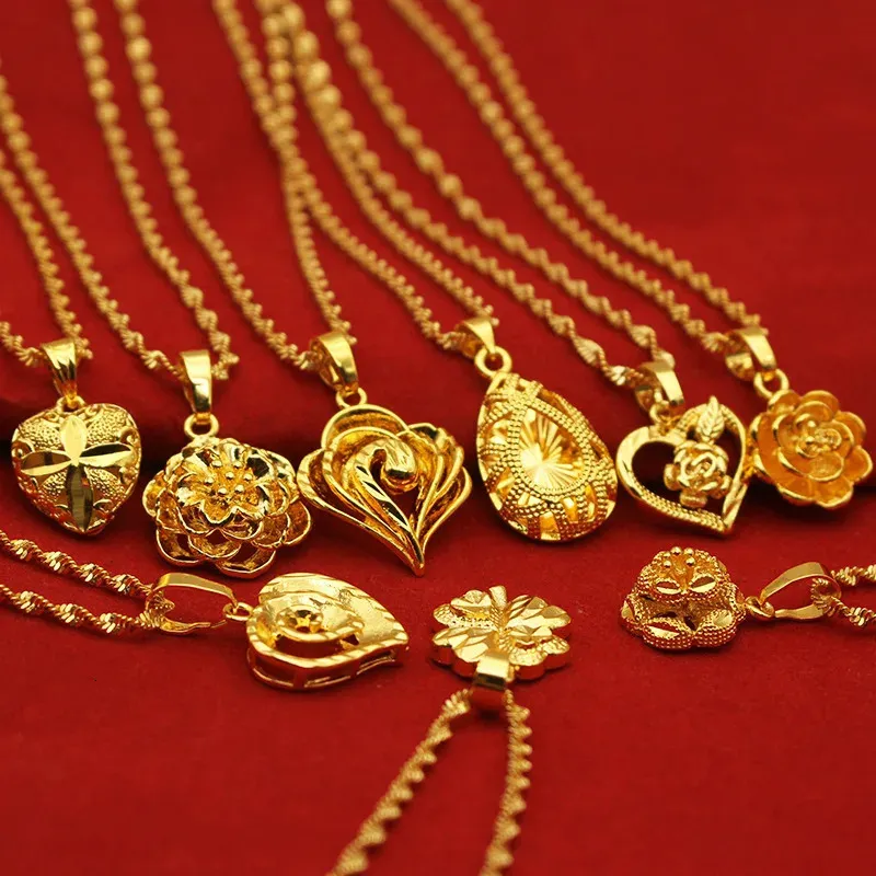 100 18k gouden ketting korte ketting mooi sleutelbeen voor vrouwen partij fijne sieraden cadeau echte 24k 999 geel vergulde hanger 231226