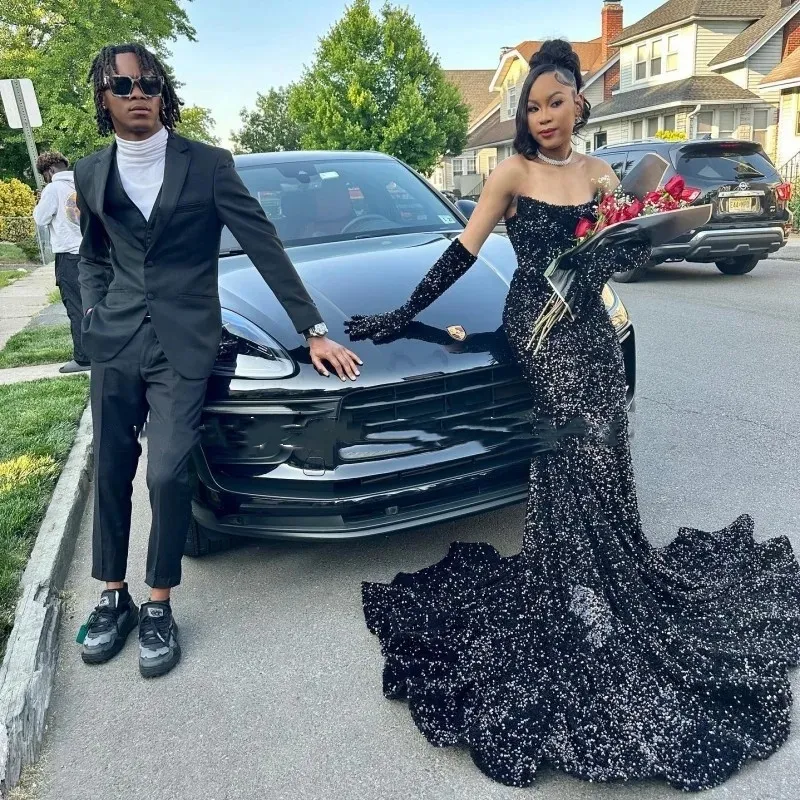 Save Big on Bulk Black Sequin Mermaid Prom Dresses Mermaid Style Prom  Dresses: Sequin Evening Gown With Sheer Neckline Gloves, Perfect For  Birthday