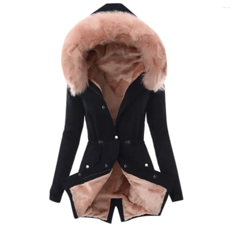 Jaquetas femininas Coubre a moda quente de inverno 2023 peles linhando com casaco comprido grosso e com capuz sobre coquestro