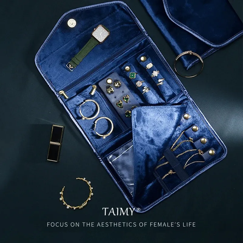 Taimy Plush Blue Velevt Special Schmuck Speichertasche Unisex Handtasche Uhr Ohrringe Halskette Ring Schmuck Verpackung Wallet Wallet Display 231227