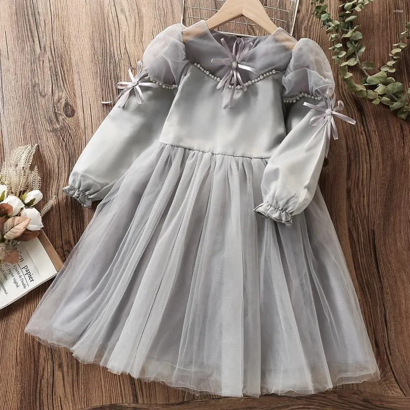 Girl Robes Party pour les enfants pour filles tenues de mariage vêtements de bébé robe princesse robe gris enfants costumes printemps automne 4 6 8 10 12 ans