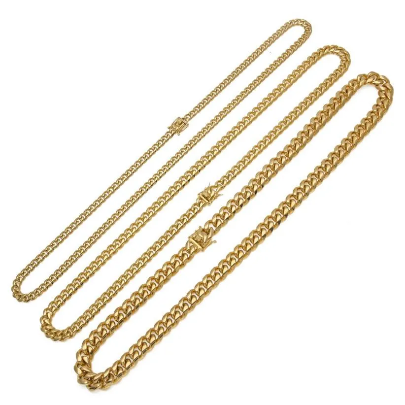 Fermoir solide en acier inoxydable chaîne à maillons cubains de qualité supérieure 8 10 14mm 18 20 24 30 pouces collier Long lourd Hiphop hommes bijoux 2360