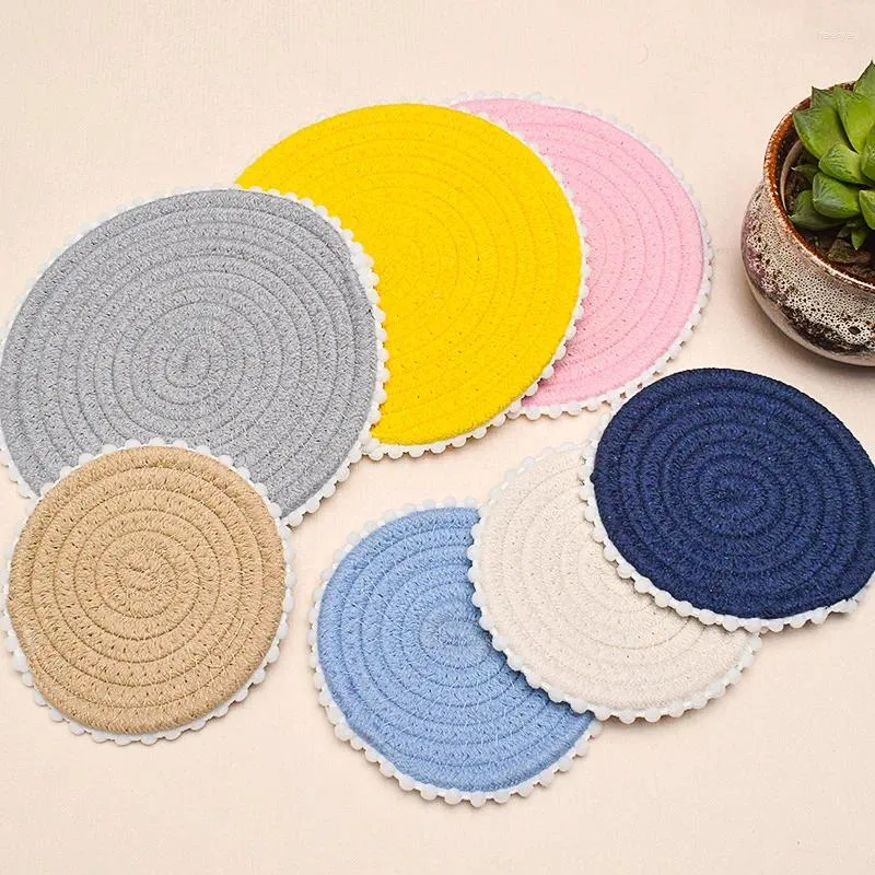 Table Mats 1 Pc Round Cotton Rope Placemat Colortful Woven Insulation Anti-Scalding Nordic Minimalist Household Kitchen Supplies