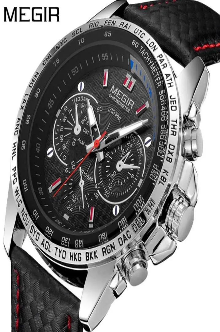 Megir Mens Watches Top Luxury Brand Male Clocks Military Army Man Sport Clock Leather Strap Business Quartz Men handledsklocka 10108388256