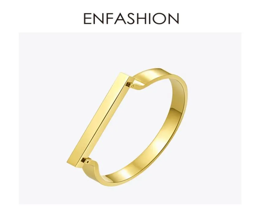 Enfashion Personlig anpassad graveringsnamn Flat Bar Cuff Armband Guldfärg Bangle Armband för kvinnliga armband Bangles J1907194945854