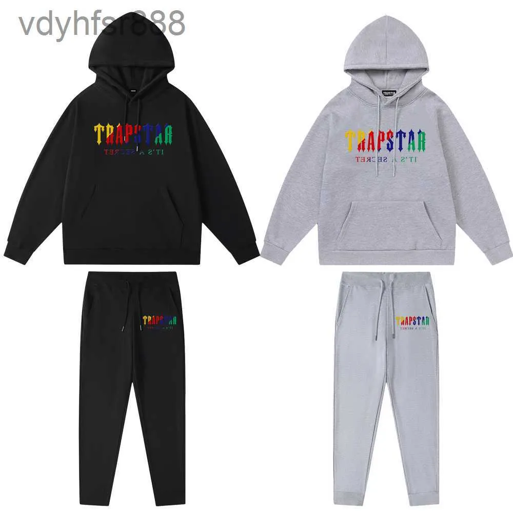 Trapstar Übergroßer Kapuzenpullover für Herren, Designer-Hemden, bedruckter Buchstabe, Luxus, Schwarz und Weiß, Grau, Regenbogenfarbe, Sommer, Sport, Mode, Baumwollkordel-Oberteil, GU0C