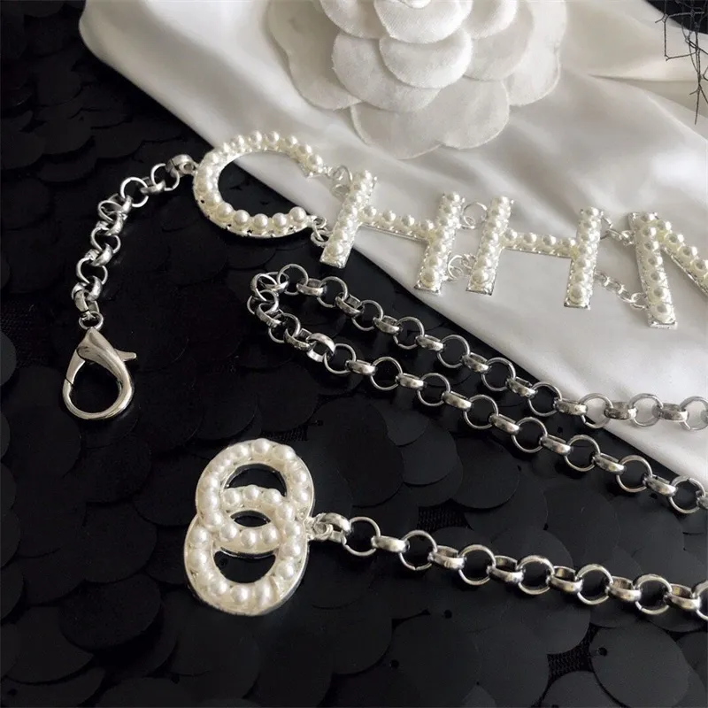 Pearl Letter Talle Chain Belts Designer Lady Rhinestone Pasband Dressoria Kobiety w testie moda perły pasek