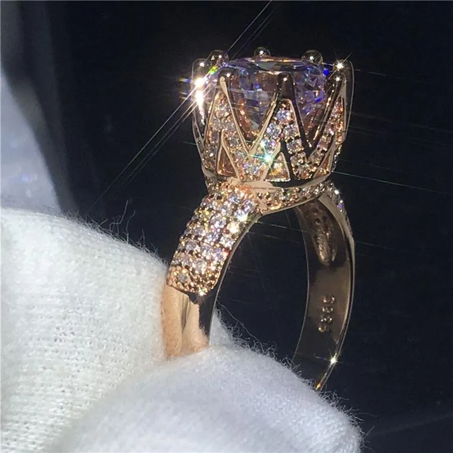 Pierścionek ślubny Vecalon Rose Gold dla kobiet okrągły 6CT Symulowany diament CZ 925 Srebrny Srebrny Zespół zaręczynowy Ring281k