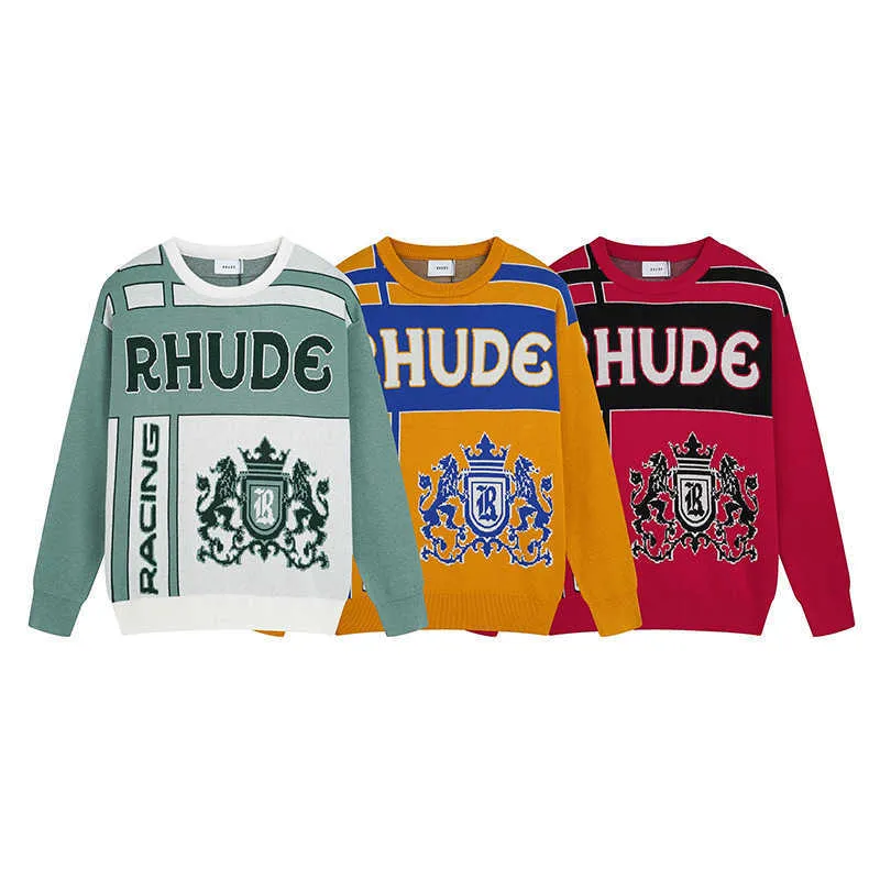 Men's Hoodies Sweatshirts Chaopai Rhudehoodies Micro Label Letter Jacquard Round Neck Pullover Knitwear Men's High Street Sweater 65oh