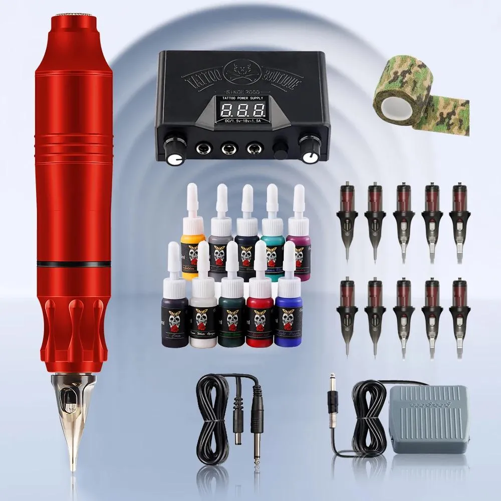 Machine Professional Tattoo Hines Kit Complete Tattoo Pen Kits Ink Power Supply Cartridges Needles Tattoo Supplies for Tattoo Artist