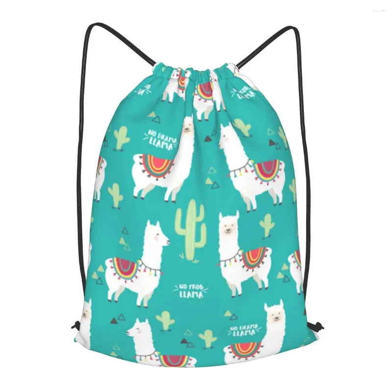 Shopping Bags No Prob-Llama Drawstring Backpack Men Gym Workout Fitness Sports Bag Bundled Yoga For Women