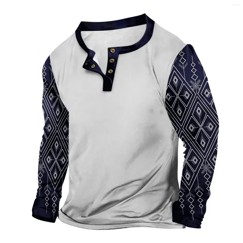Men's T Shirts Color Blocking Sports Shirt Casual And Comfortable Outdoor Retro V-Neck Button Long Sleeved Fashionable T-Shirt