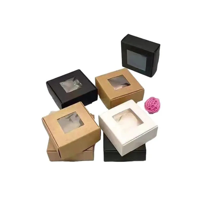 Hurtowe małe pudełko papierowe Kraft Ręcznie robione pudełko mydlane z oknem brązowy biały czarny papier rzemieślniczy pudełko biżuterii wielkości