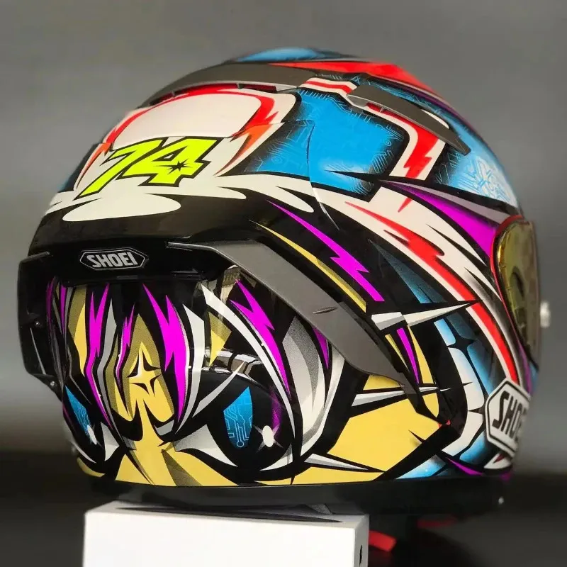 Гоночный мотоцикл с анфас SHOEI X 14 X Spirit 3 74 Шлем Синий Длина очереди Casco De Motocicleta Capacete 231226