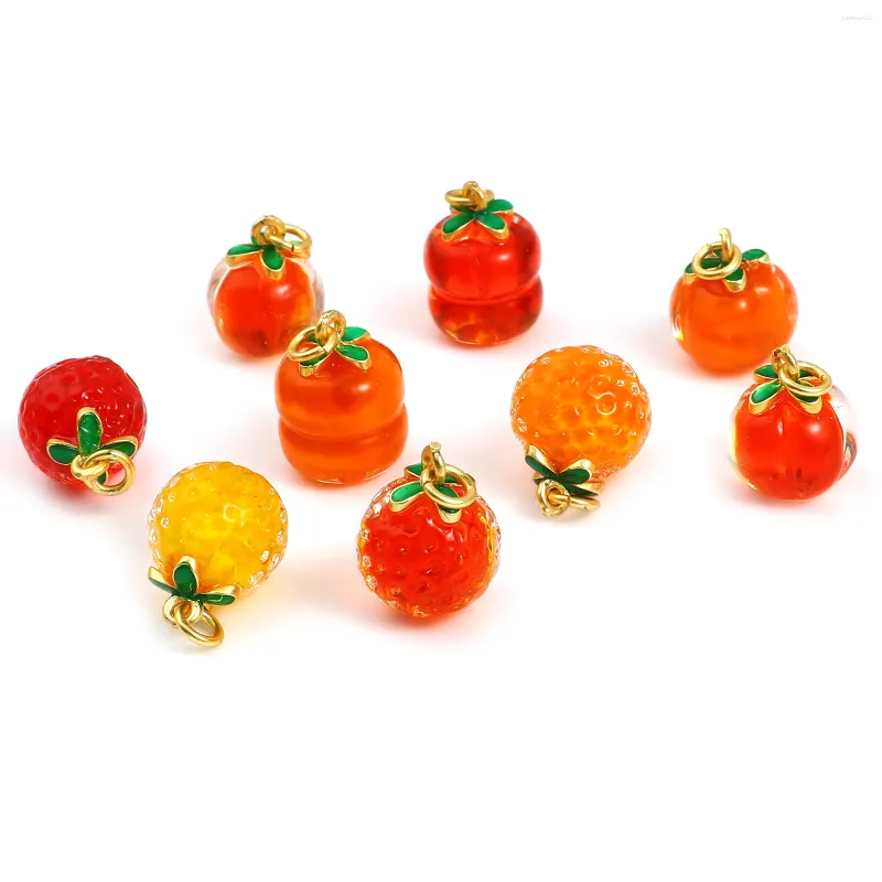 Pendant Necklaces 1 Piece Simulation Glass Charms With A Ring Persimmon Orange Pendants Gold Color For DIY Jewelry Necklace Earring Making