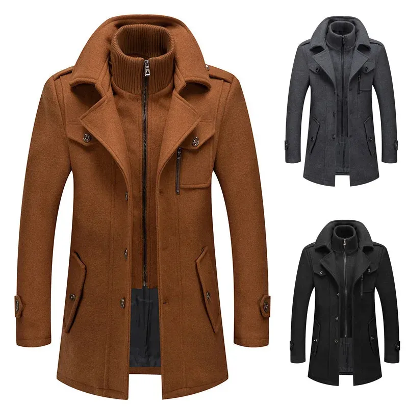 Manteau en laine pour hommes automne hiver mode Gentleman polaire chaud homme manteau détachable bicouche bouton de fermeture éclair Long manteau pour homme 231226