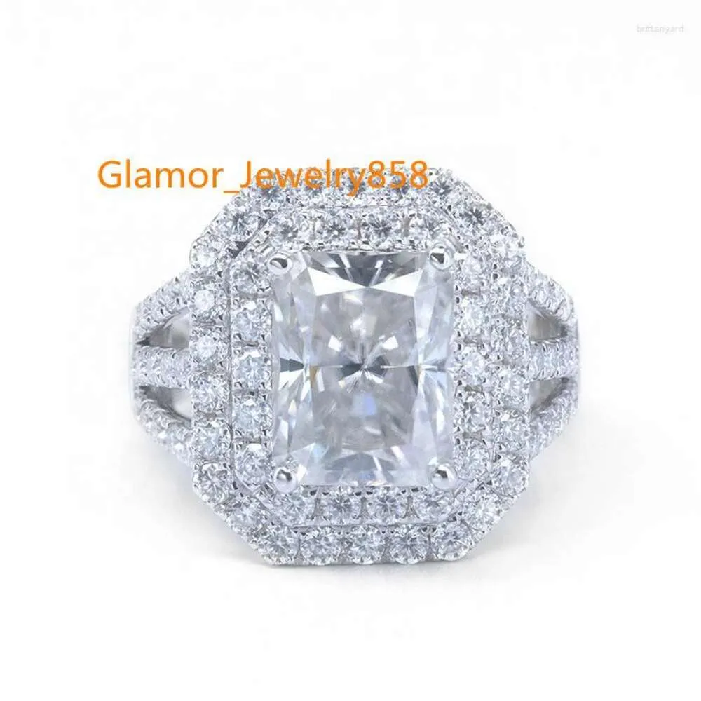 Clusterringen op maat 3 Emerald Radiant Ovaal Cut 14K/18K Solid White Gold Lab Moissanite Diamond Women's Wedding Ring