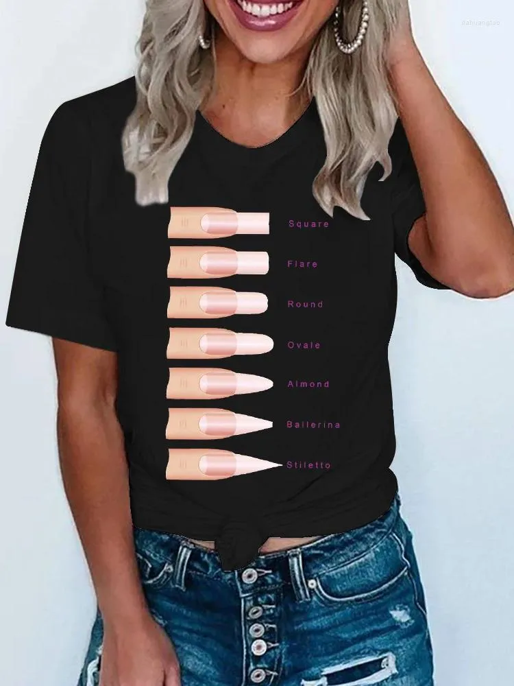 Dames T-shirts Dames Nagelvormen Mode Lente Zomer Dame T-shirt Tops 90s Kleding Stijlvol Cartoon Print Kawaii Girl Tee T-shirt 2023
