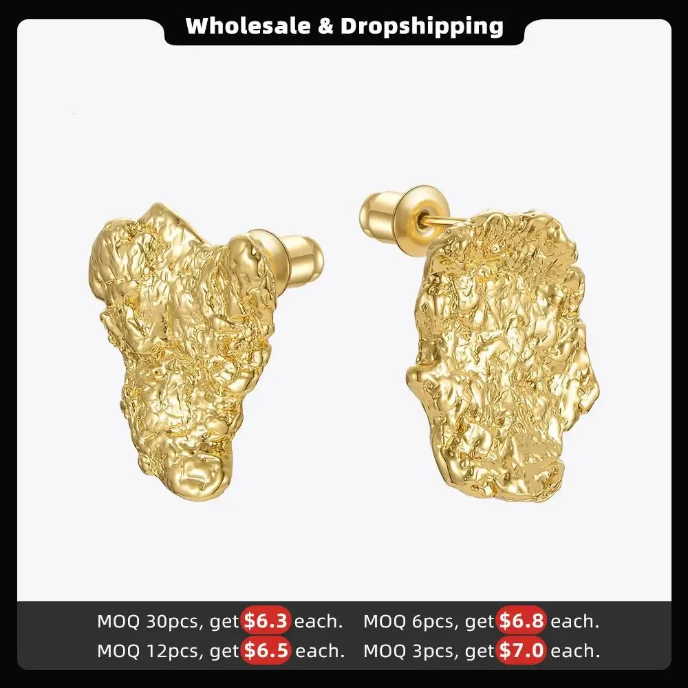 ENFASHION Pendientes de roca irregulares para mujer, pendientes góticos de botón, color dorado, joyería de moda coreana, pendientes para mujer_voghion.com