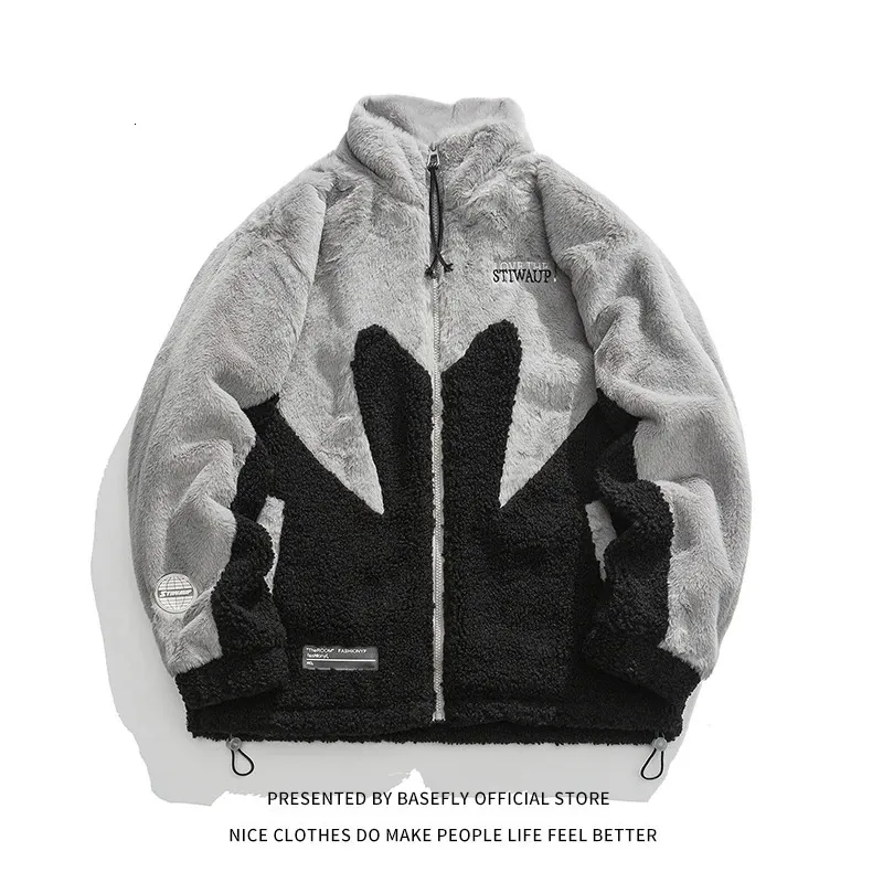 Vinter tjock varm bokstav Embroid Maple Leaf Lambwool Fårpäls som män Bomberrock unisex Women Jacka High Streetwear Par 231226