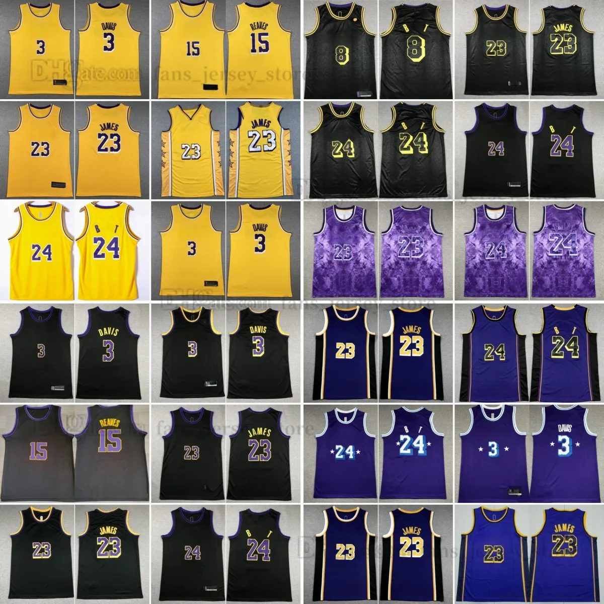 2023-24 Новые баскетбольные трикотажные изделия 3 Энтони 15 Остин Джеймс Дэвис Ривз черно-желтые сшитые майки