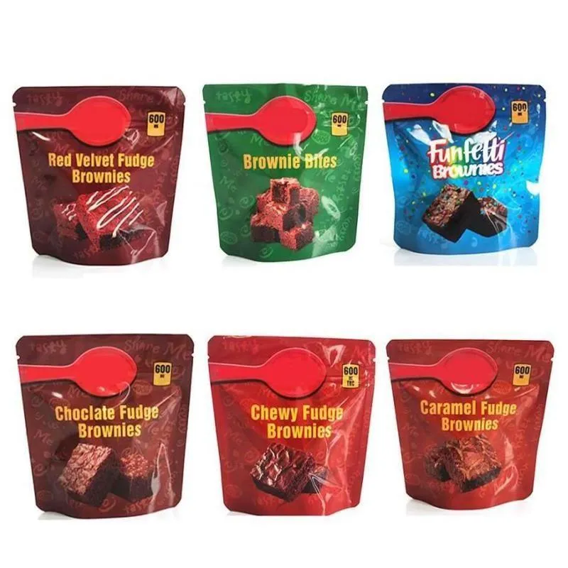 Infunderade brownies förpackningspåsar 600 mg tårta tomma chewy fudge choklad snackbitar röd sammet gwxug leimd