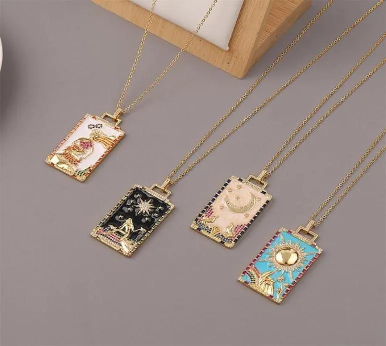 Pendentif Colliers Hip Hop Tarot cartes incrusté Zircon collier étoile lune soleil carré Vintage amulette Punk fête bijoux cadeaux pendentif N9986709