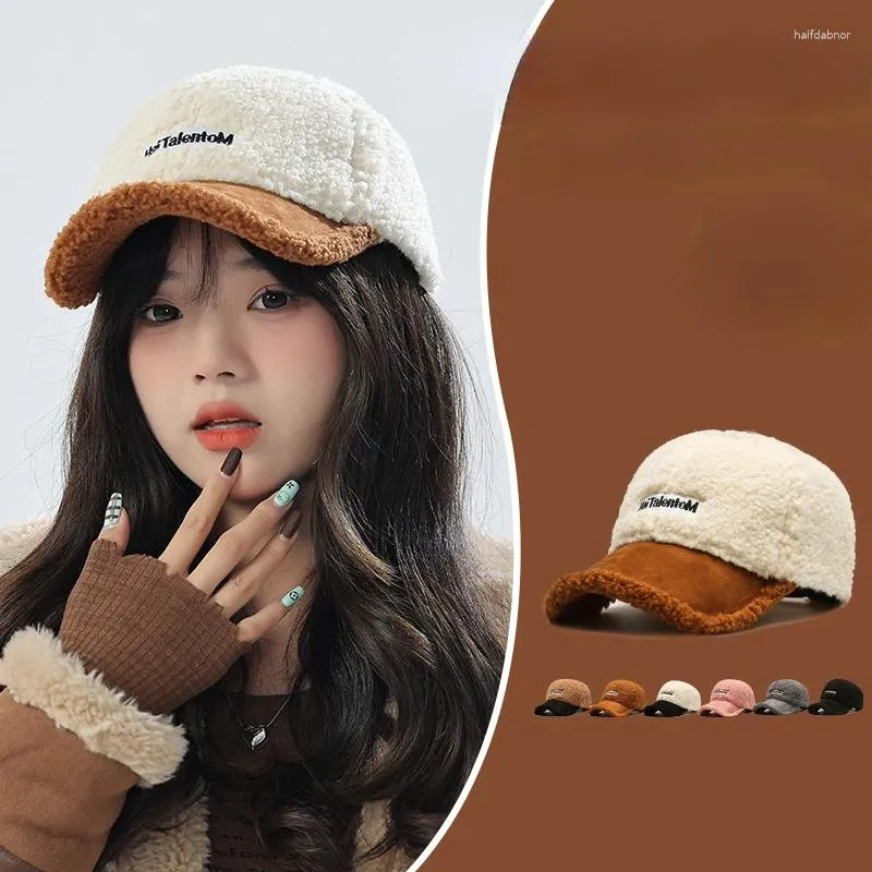 Ball Caps Trendy Big Letter Embroidery Men Winter Hats White Brown Lambswool Baseball Cap For Women Warm Plush Trucker Gorras