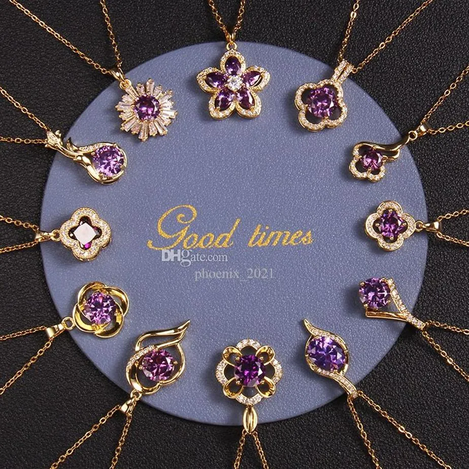 Colares de pingente de luxo colar designers jóias diamantes colar roxo gemstone mulheres titânio aço banhado a ouro nunca desbota 286w