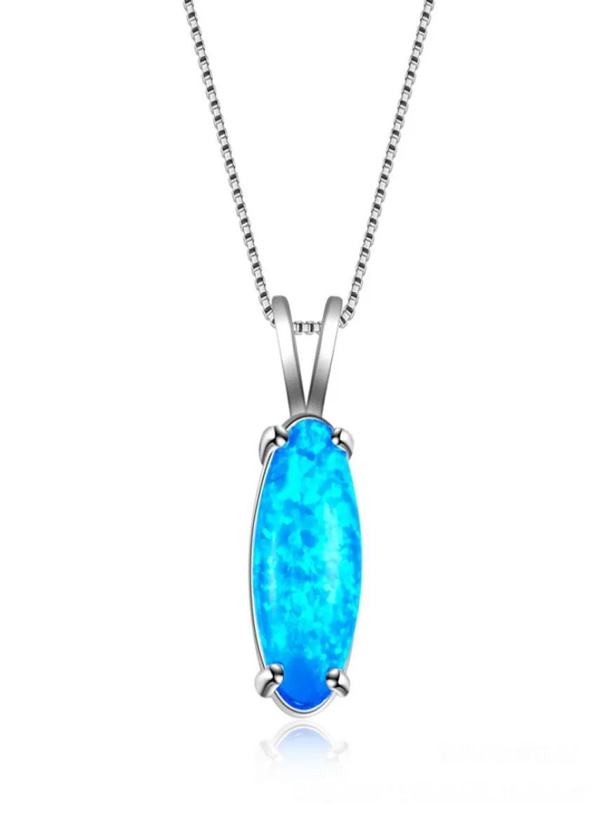 Bijoux de mariage LuckyShine 1 pièces magnifique Style Fine bleu ovale véritable opale pierre précieuse argent mode femmes charme collier pendentif 4877209