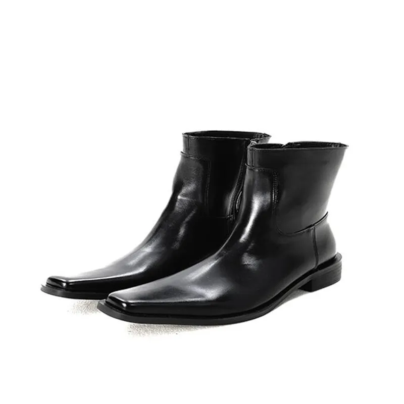 Man Square Toe Black Boot Mode Männer Britisch -Stil Deby Schuh schwarzer männlicher Gummi -Designer -Stiefel