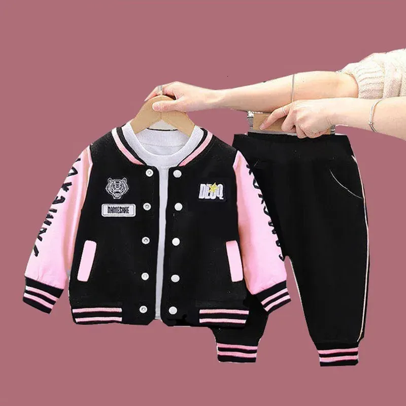 1-4 Years Girls Baseball Uniform CoatsPants 2-Piece Clothing Set Children Boys Long Sleeve Tracksuit Outfit Kids Clothes Suit 231226