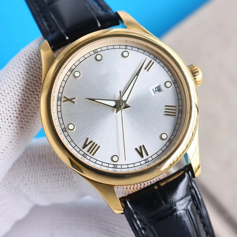 ساعة جديدة للرجال أعلى 8215 حركة ميكانيكية أوتوماتيكية مشاهدة الرجال الورد الذهب العلبة أبيض الاتصال حزام جلدي بني بني
