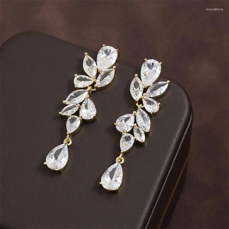 Boucles d'oreilles pendantes UILZ mode brillant goutte d'eau Zircon pour les femmes longues Super fée Style boucle d'oreille mariage Banquet bijoux