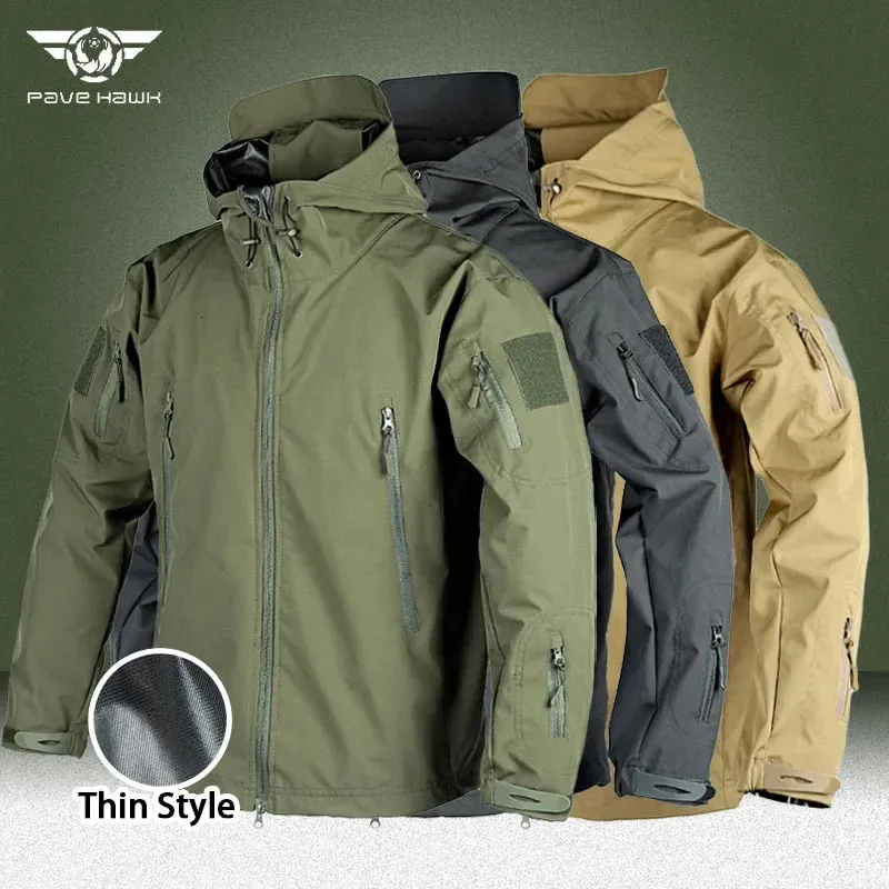 Waterproof Tactical Jacket Men Spring Autumn Multi-pocket Wear-resistant Windbreaker Coat Military Shark Skin Thin Cargo Jackets 231227