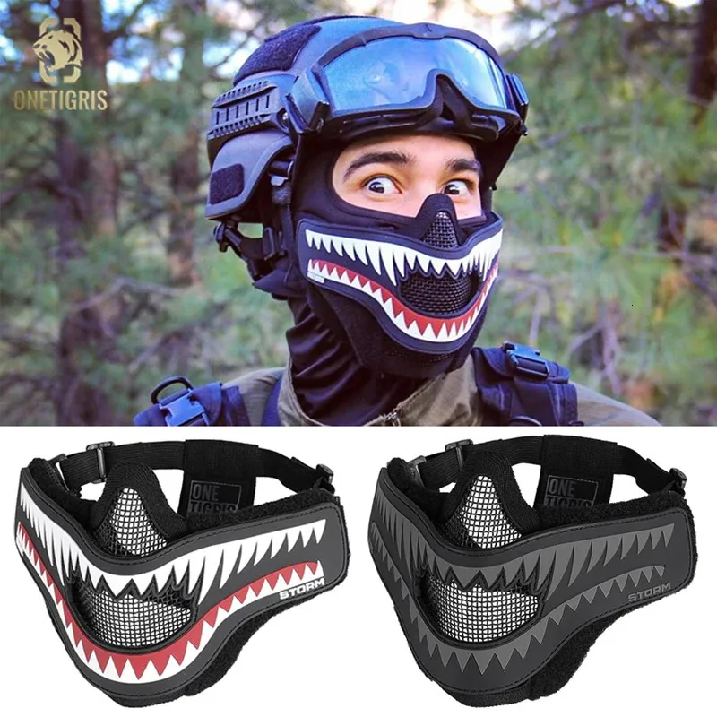 Onetigris Taktik Katlanabilir Mesh Maskesi Xstorm Airsoft Patch Combo Ayarlanabilir Elastik Kemer Kayışı ile Paintball İçin Combo 231227