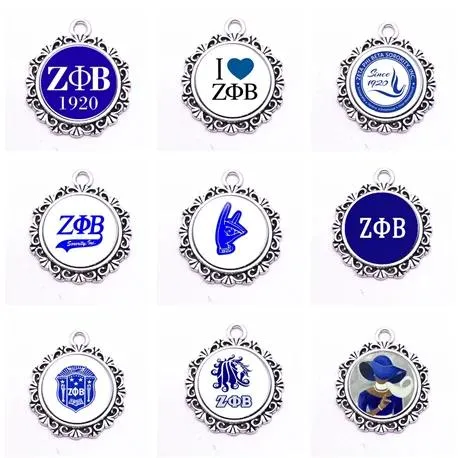 Braccialetti Zeta Phi Beta Sorority Lettera greca Ciondola Charms Fiore Ciondolo per Braccialetti fai da te Collana Orecchini Creazione di gioielli 20 pz / lotto