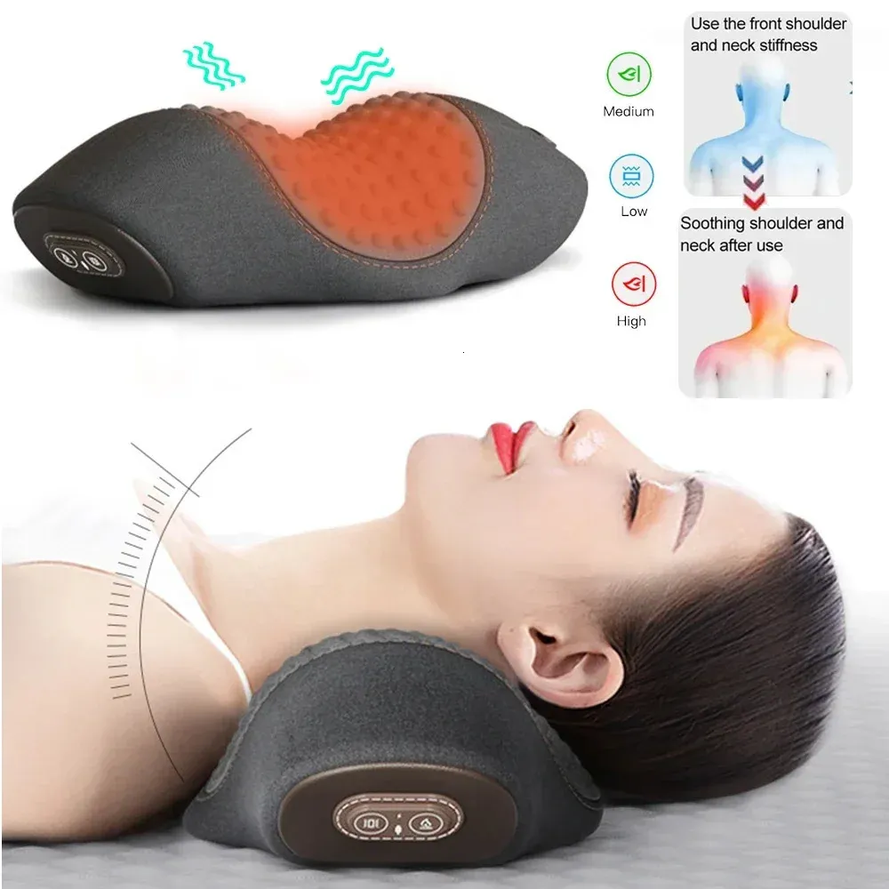 Masseur de cou électrique oreiller cervical chauffage vibration massage arrière traction détente mobilier de sommeil mousse oreiller de la colonne vertébrale 231227