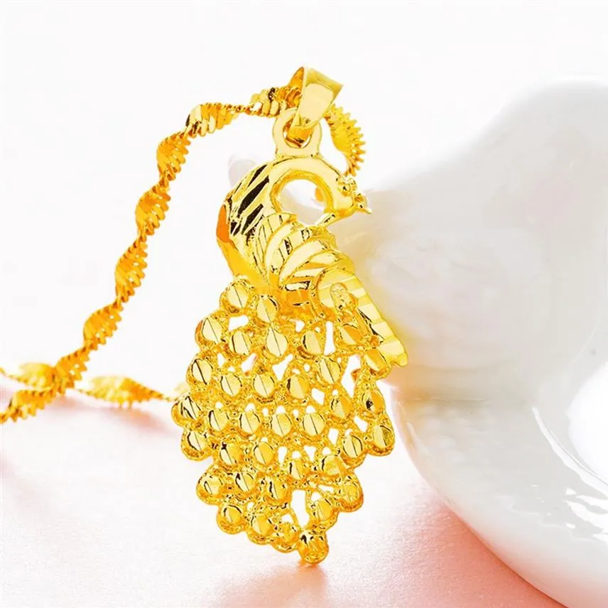 Chaîne pendentif à breloque en forme de paon, or jaune 18 carats, collier avec pendentif pour filles et femmes, beau cadeau, goutte 252k