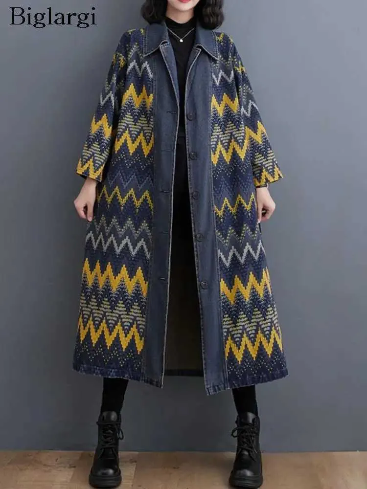 Frauen Wollmischungen Übergroße Denim Herbst Lange Trenchcoat Frauen Gestreiften Modis Casual Lose Damen Windschutz Langarm Frau Trenchcoats 2023 J231227