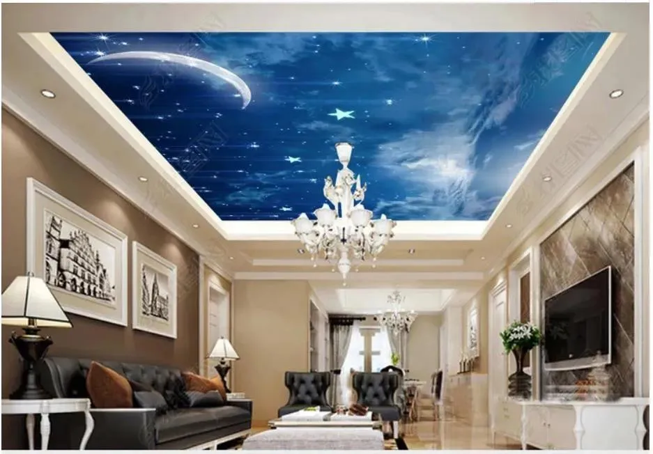 Обои настраиваемые 3D -фотообои 3D потолочные фрески красивые звездные луны гостиная Zenith потолок роспись папель de pa