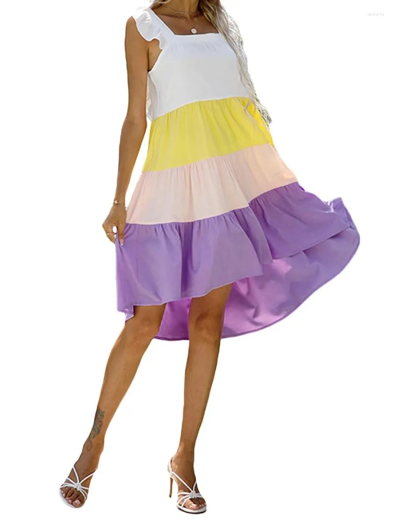 Casual klänningar kvinnor sommar midi klänning kontrast färghylsa oregelbundet hem strand semesterfest