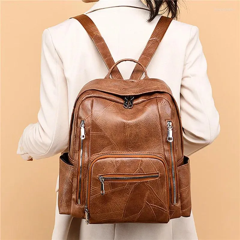 Mochilas escolares elegantes para mujer, mochila de cuero, bolso de hombro femenino de alta calidad, bolso informal para chicas adolescentes 2024