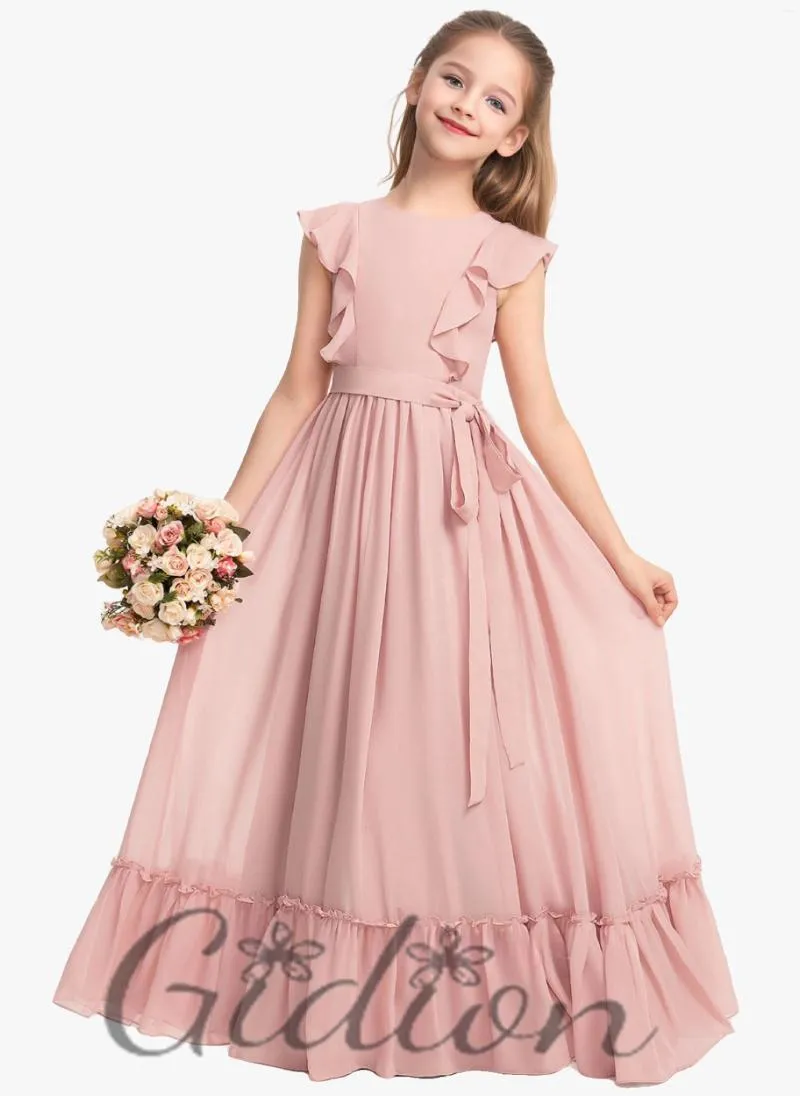 Girl Dresses Chiffon Cascading Ruffles Kids Event Birthday Evening Party Wedding Ceremony Ball Pageant Celebration Junior Bridesmaid Dress