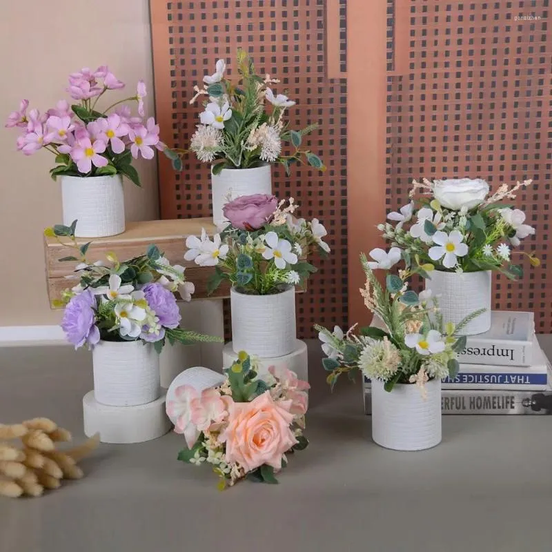 Flores decorativas bonsai vaso margarida falso vaso artificial flor selvagem crisântemo arranjo de jardim