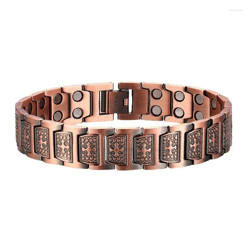 Länkarmband punk gotiska rock män armband vintage magnetiska energin armband rött koppar mode smycken manschett armband gåvor