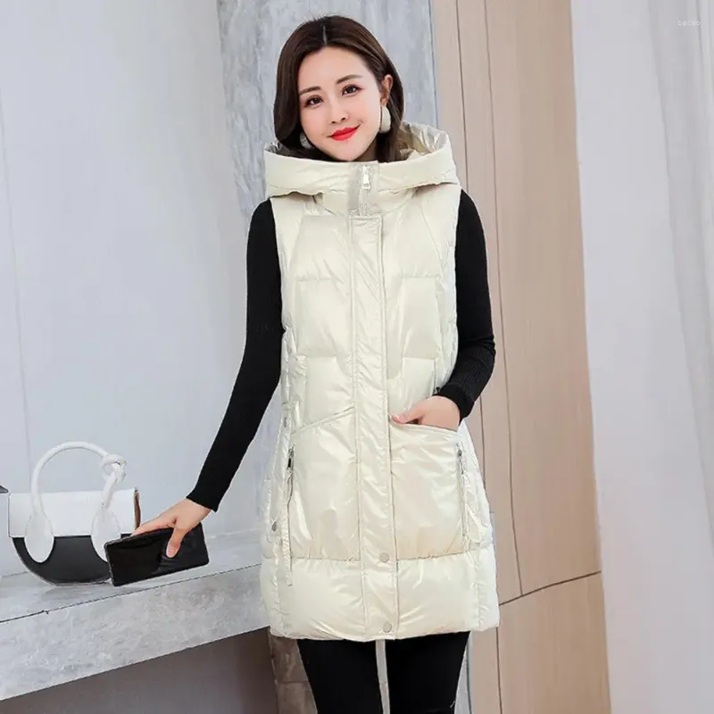 Gilets pour femmes Mode Gilet Pardessus Plus Taille Puffer Solide Couleur Femmes Chaud Sans Manches Longue Type Veste À Capuche Résistant Au Froid