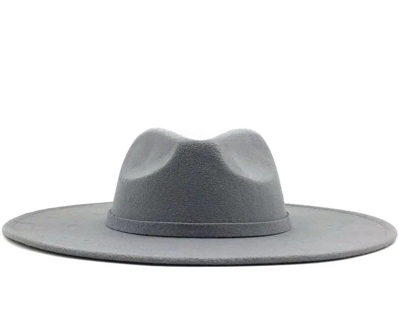 Bred Brim Fedora Hat for Women Solid Color Wool Felt Hat For Men Autumn Winter Panama Gamble Grey Jazz Cap 2010286307494