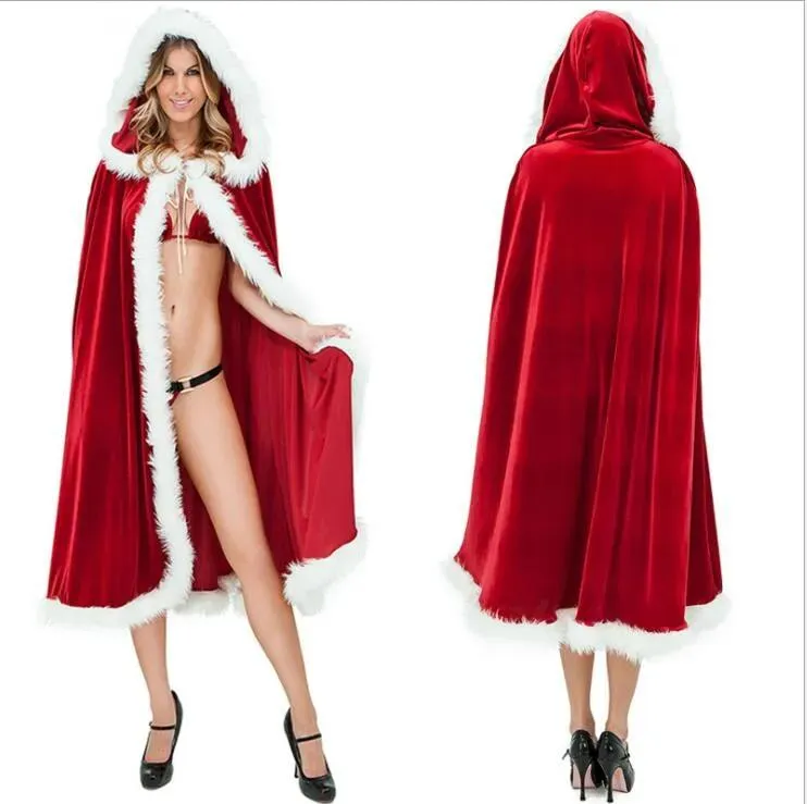 Supplies sexy women christmas Santa Claus cloak Halloween dance costumes red fancy sexy capes wholesale fashion hooded cape adult Festival